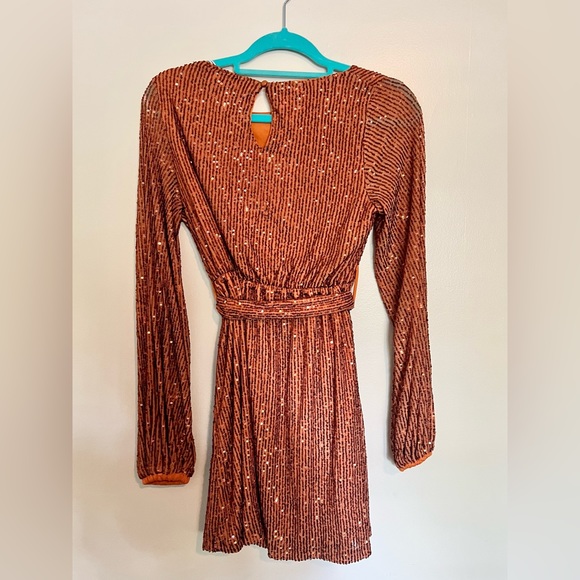 Petal and Pup glitz Sequin Longsleeve Mini Dress in rust NWT - Picture 5 of 6
